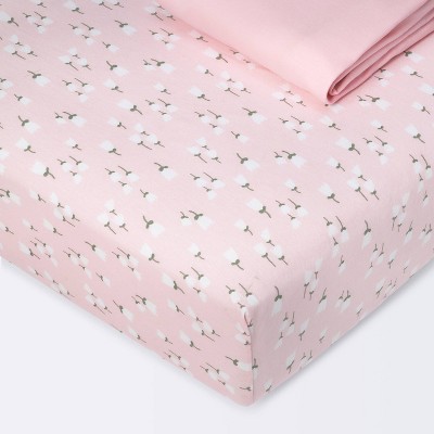 Fitted Crib Sheet Jersey Sheet - Cloud Island™ Floral Buds/Pink 2pk