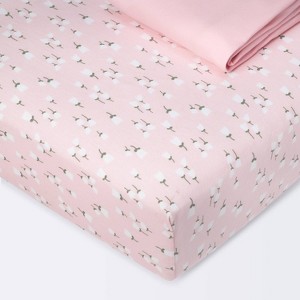 Fitted Jersey Crib Sheet - Cloud Island™ - Floral Buds/Pink - 2pk - 1 of 3