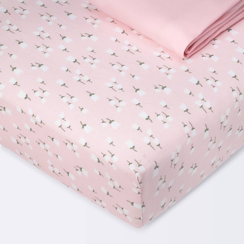 Fitted Jersey Crib Sheet - Cloud Island&#8482; - Floral Buds/Pink - 2pk, 1 of 5