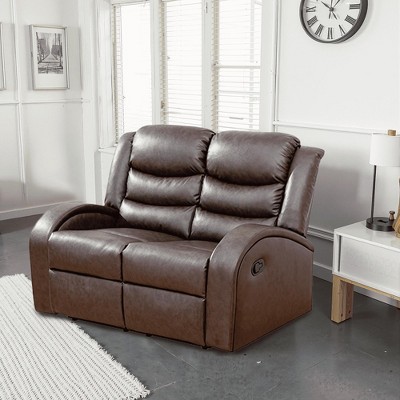 MAYEERTY Faux Leather Reclining Loveseat, 2-Seat Adjustable Backrest Recliner for Living Room, Brown