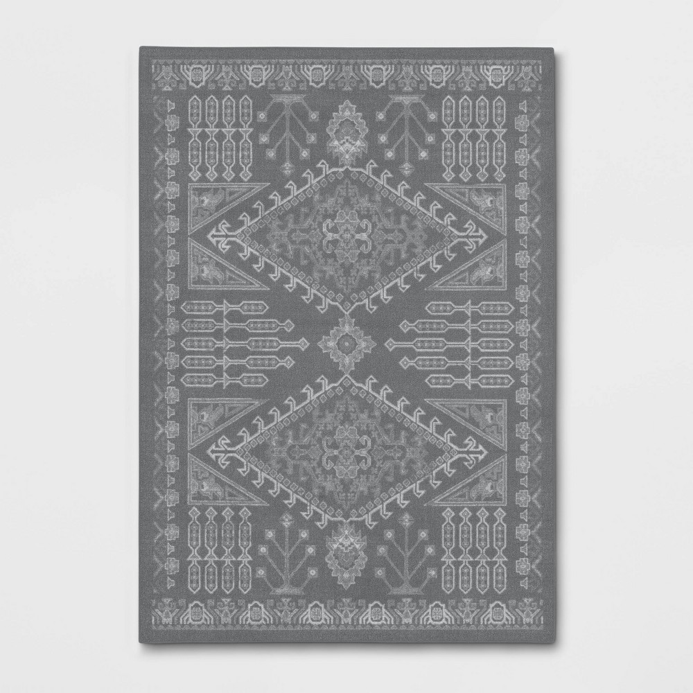 7'x10' Albany Double Diamond Center Medallion Persian Style Rug Charcoal Gray - Threshold™