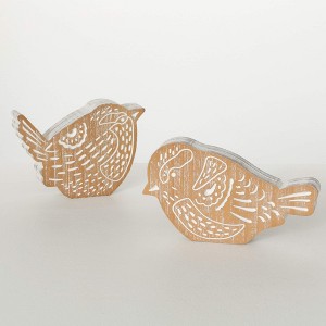 Sullivans 7" & 8.5" Bird Table Decor Set of 2, Brown - 1 of 3