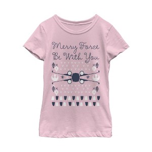 Girl's Star Wars Christmas Force Be With You T-Shirt - 1 of 3