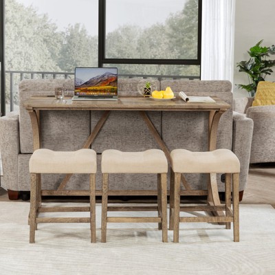 Aukfa 4-Piece Bar Table Set with Built-In Power Outlet & 3 Padded Stools，for Living Room, Dining Room, Game Room