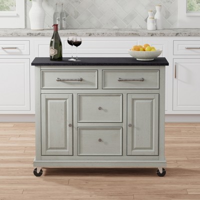 Glenwillow Home Kitchen Cart In Antique Grey With Black Granite Top ...