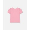 Deux par Deux Girl Organic Cotton Tee with Puff Sleeve Candy Pink - 3 of 4