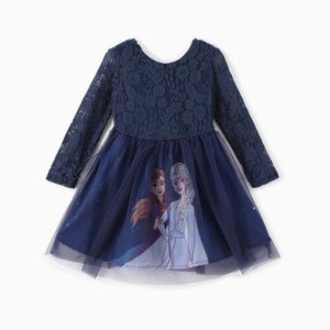 PATPAT Disney Frozen Toddler Girl Ipc Elsa Lace Bowknot Mesh Long-sleeve Dress - 1 of 4