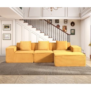 112.1'' Corduroy Convertible Modular L-Shaped Sectional Couch with Ottoman & Pillows, Deep Seat Sleeper Sofa for Living Room - 1 of 4
