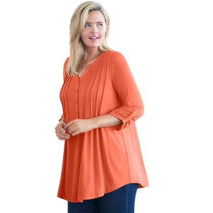 Woman Within Plus Size Pleated Henley Top - 1 of 4