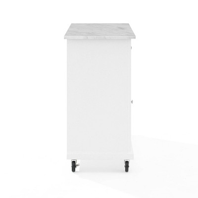 Avery Distressed White Kitchen Island Cart with Faux Marble Top