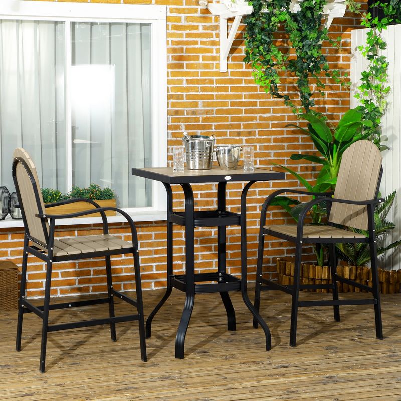 Outsunny 3 Piece Bar Height Patio Table and Chairs Set, Bistro Set with Umbrella Hole and Aluminum Frame, 2 of 7