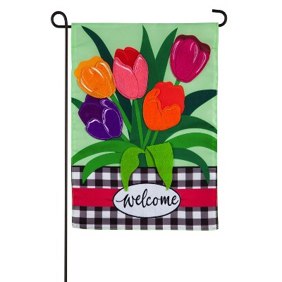 Evergreen Welcome Spring Tulips Garden Applique Flag