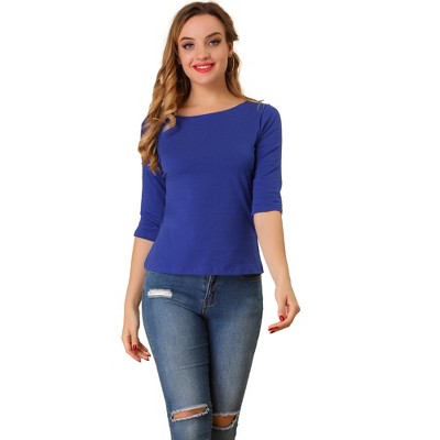 INSPIRE CHIC Women's Classic Solid Elbow Sleeves Round Neck Slim Fit T-Shirts