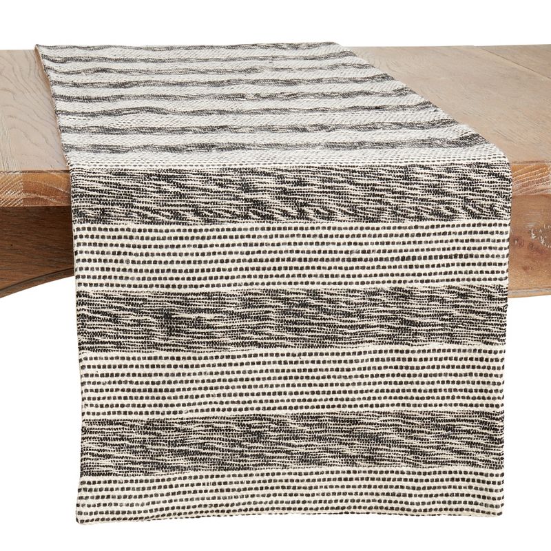 Saro Lifestyle Stripes Design Cotton Table Runner, Black, 16" x 72", 1 of 4