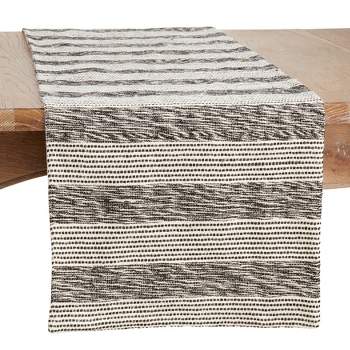 Saro Lifestyle Stripes Design Cotton Table Runner, Black, 16" x 72"