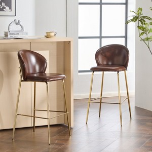 Indoor Upholstered Bar Stool, Dark Brown Faux Leather with Metal Frame, Set of 2 - 1 of 4