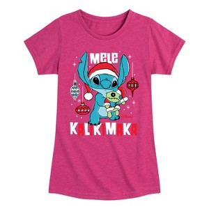 Girls' - Lilo and Stitch - Mele Kalikimaka Christmas Fitted Short Sleeve Graphic T-Shirt - 1 of 4