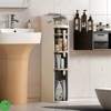 3/4 Tiers Slim Bathroom Storage Cabinet Waterproof Narrow Floor Bathroom Cabinet w/Wheels & Toilet Paper Holder - 3 of 4