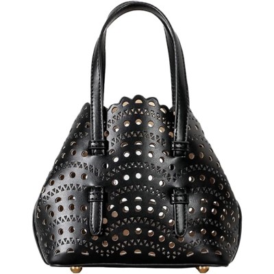 FATMOON Hollow Out Small Basket Bags for Women PU Leather Handbag with Inner Bag Shoulder Crossbody Bag for Beach Summer Travel