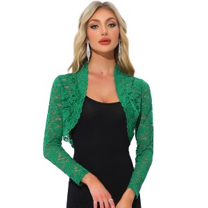 INSPIRE CHIC Women's Elegant Sheer Floral Lace Crop Bolero Shrug - 1 of 4