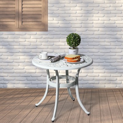 VisioGear Patio Round End Table, Patio Side Table with Umbrella Hole, Patio Bar Table for Indoor Garden Porch Balcony, White, 23.6"*23.6"*20.7"