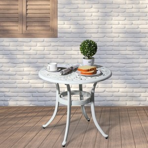 VisioGear Patio Round End Table, Patio Side Table with Umbrella Hole, Patio Bar Table for Indoor Garden Porch Balcony, White, 23.6"*23.6"*20.7" - 1 of 4