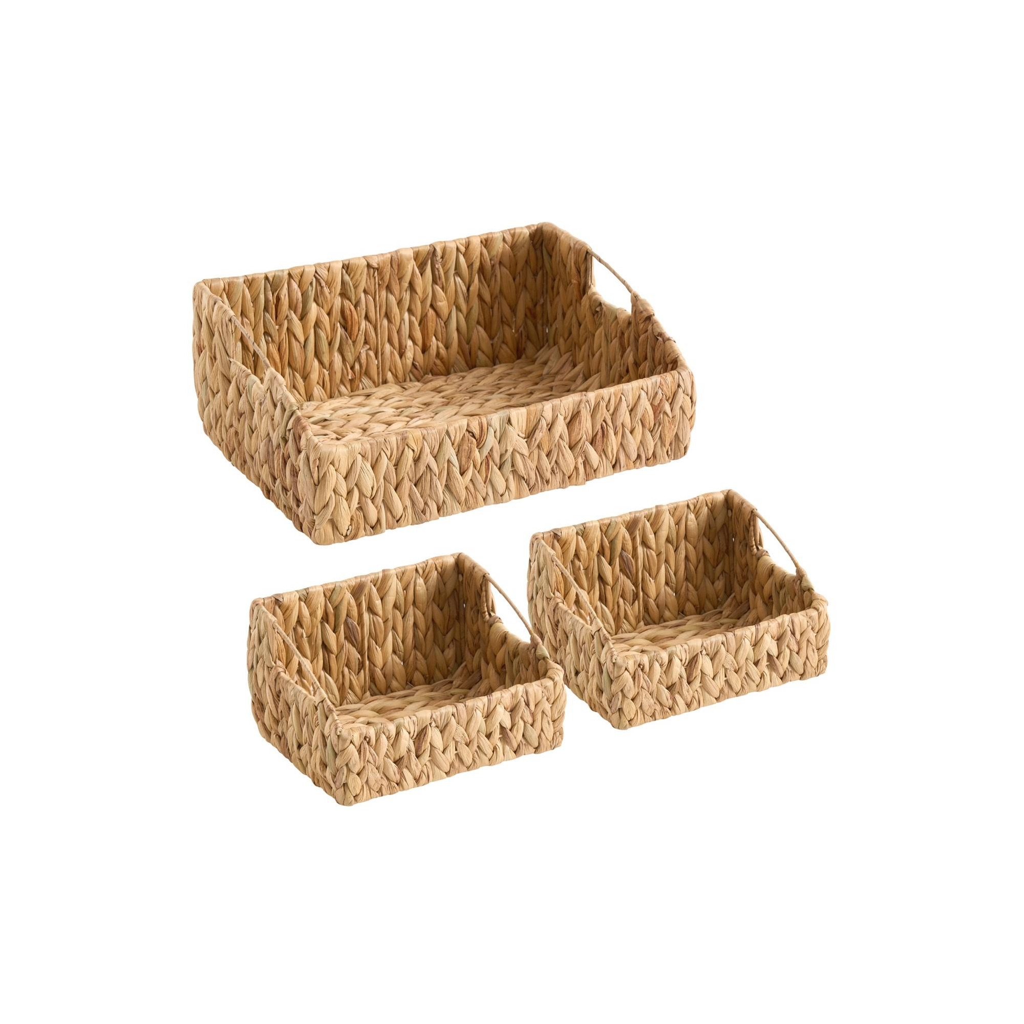 Ornavo Home 3-Pack Water Hyacinth Storage Baskets – Handwoven Decorative Bins with Handles - Perfect for Pantry, Closet or Bathroom