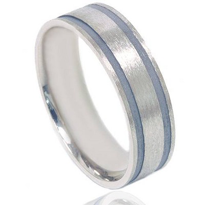 Pompeii3 Double Inlay Brushed Wedding Band 14K White Gold