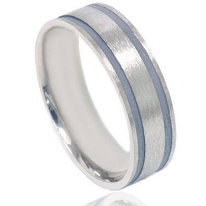 Pompeii3 Double Inlay Brushed Wedding Band 14K White Gold - 1 of 2