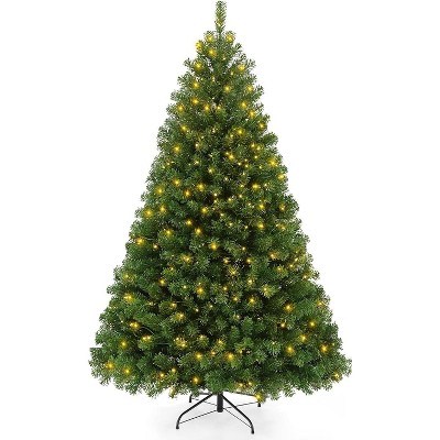 Joyfy 6FT Pre-Lit Artificial Christmas Tree, Hinged Pine Tree ,320 LED Warm White Lights, 10 Lighting Modes, 859 PVC Branch for Holiday Home Decor