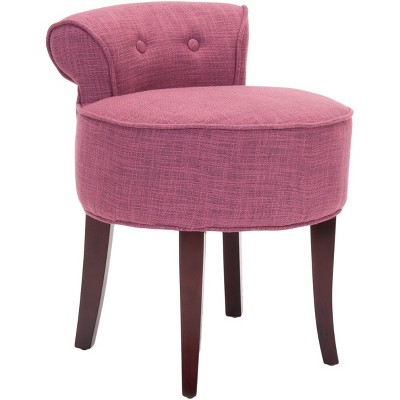 Rose Pink Button Tufted Vanity Stool with Mahogany Legs