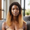 Unique Bargains Women's Straight Long Hair Wig 4x4x1in 180 Real Human Hair Yellow Black 1 Pc - 2 of 4