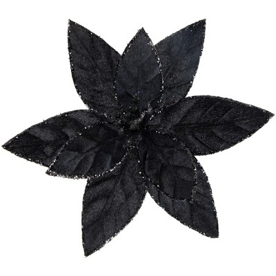 Northlight Glittered Poinsettia Christmas Floral Pick Clip-On Ornament - 10" - Black