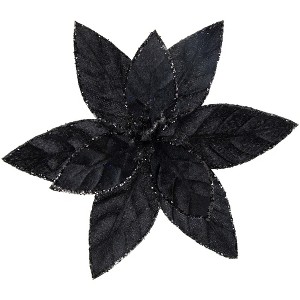 Northlight Glittered Poinsettia Christmas Floral Pick Clip-On Ornament - 10" - Black - 1 of 4