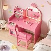 Kids Vanity with Lighted Mirror, 2 in 1 Princess Vanity Set Toddler Vanity Table & Chair Set with Open Bookshelf, Storage Cabinet & Shelves - 3 of 4
