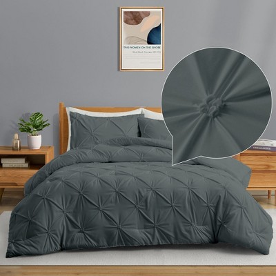 Peace Nest 3 Piece Pintuck Pinch Pleat and Seersucker Bubble Ruffled Chic and Tufted Clipped Comforter Set