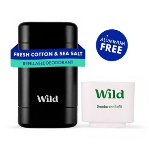 Wild Cosmetics - Refillable Black Case with Fresh Cotton & Sea Salt - Aluminum Free Deodorant - Starter Pack - 5.29oz - 1 of 4