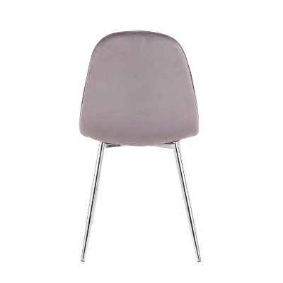 Set of 2 Stone Chrome High-Back Grey Velvet Side Chairs