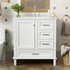 Osparple 30" Modern Bathroom Vanity with Sink Freestanding Bathroom Ceramic Sink Vanities with Soft Closing Door and 3 Drawers - 1 of 4