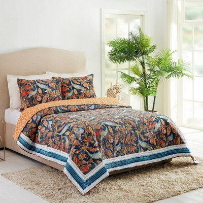 King Size Blue Cotton Reversible Quilt Set