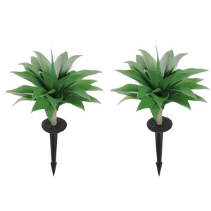 2 Pack 21.6in Artificial Agave Plant Ground Stake – 32 Leaves Faux Outdoor Desert Succulent for Garden, Patio Landscaping Yard Decoration - 1 of 4