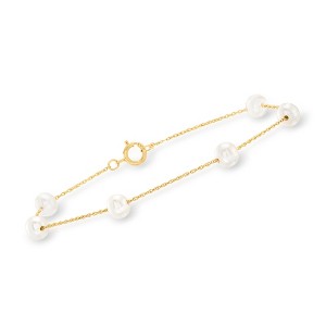 Ross-Simons 5-5.5mm Cultured Pearl Station Bracelet in 14kt Yellow Gold - 1 of 4