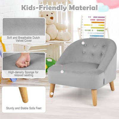 Gray Velvet Kids Barrel Accent Chair with Ottoman