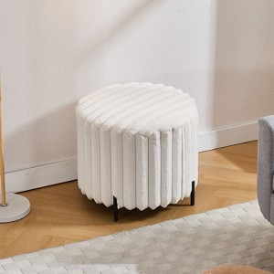 Hrinhom 22.1"W Faux Fur Round Ottoman, Footstool with Metal Legs - 1 of 4