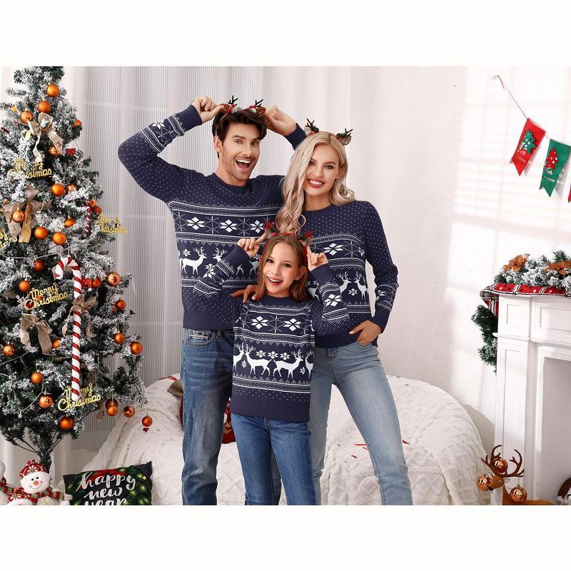 Family Matching Christmas Sweater Reindeer Snowflakes Knitted Ugly Crew Neck Pullover for Women/Men/Kids, 4 of 8
