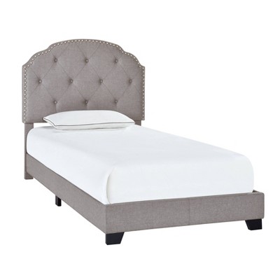 Twin Diamond Tufted Nailhead Trim Upholstered Bed Smoke Gray - HomeFare