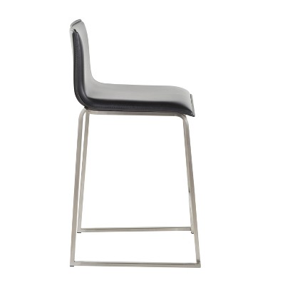 Mara 26" Black Faux Leather and Stainless Steel Counter Stools - Set of 2