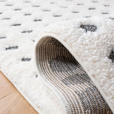 Ivory and Grey Diamond Shag 4' x 6' Synthetic Rug