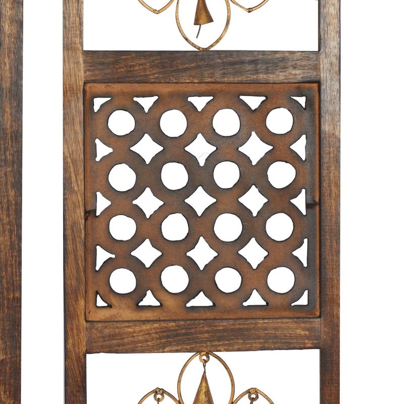 Wood Geometric Intricately Carved Wall Decor with Bells Set of 3 Brown - Olivia &#38; May, 5 of 19