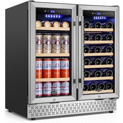 Tylza 30 Inch Wine and Beverage Refrigerator, Dual Zone Wine Beverage Cooler 30" with French Door, Holds 29 Bottles and 110 Cans
